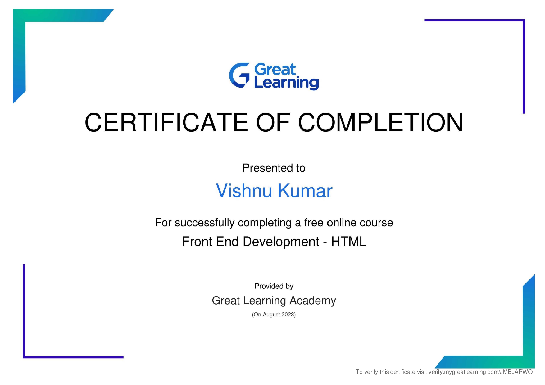 html certificate