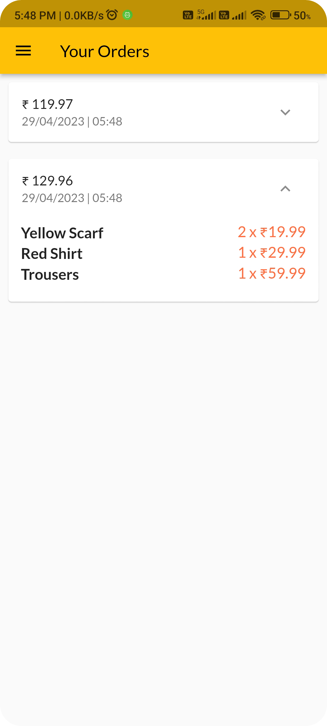 orders page